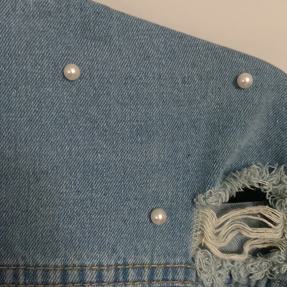 Embellished distressed oversized denim jacket - Picture 3 of 5